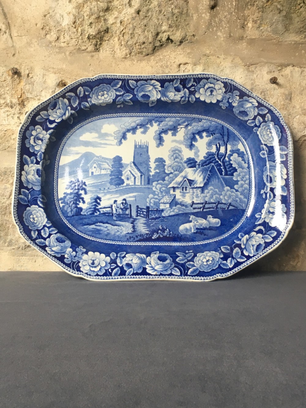 Blue & white meat plate serving platter