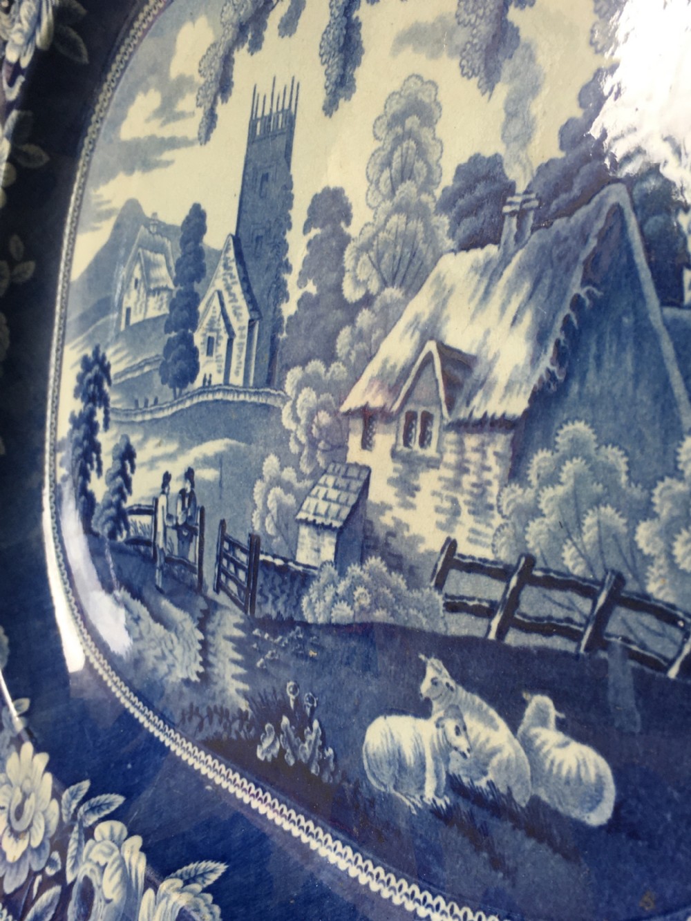 Blue & white meat plate serving platter View III