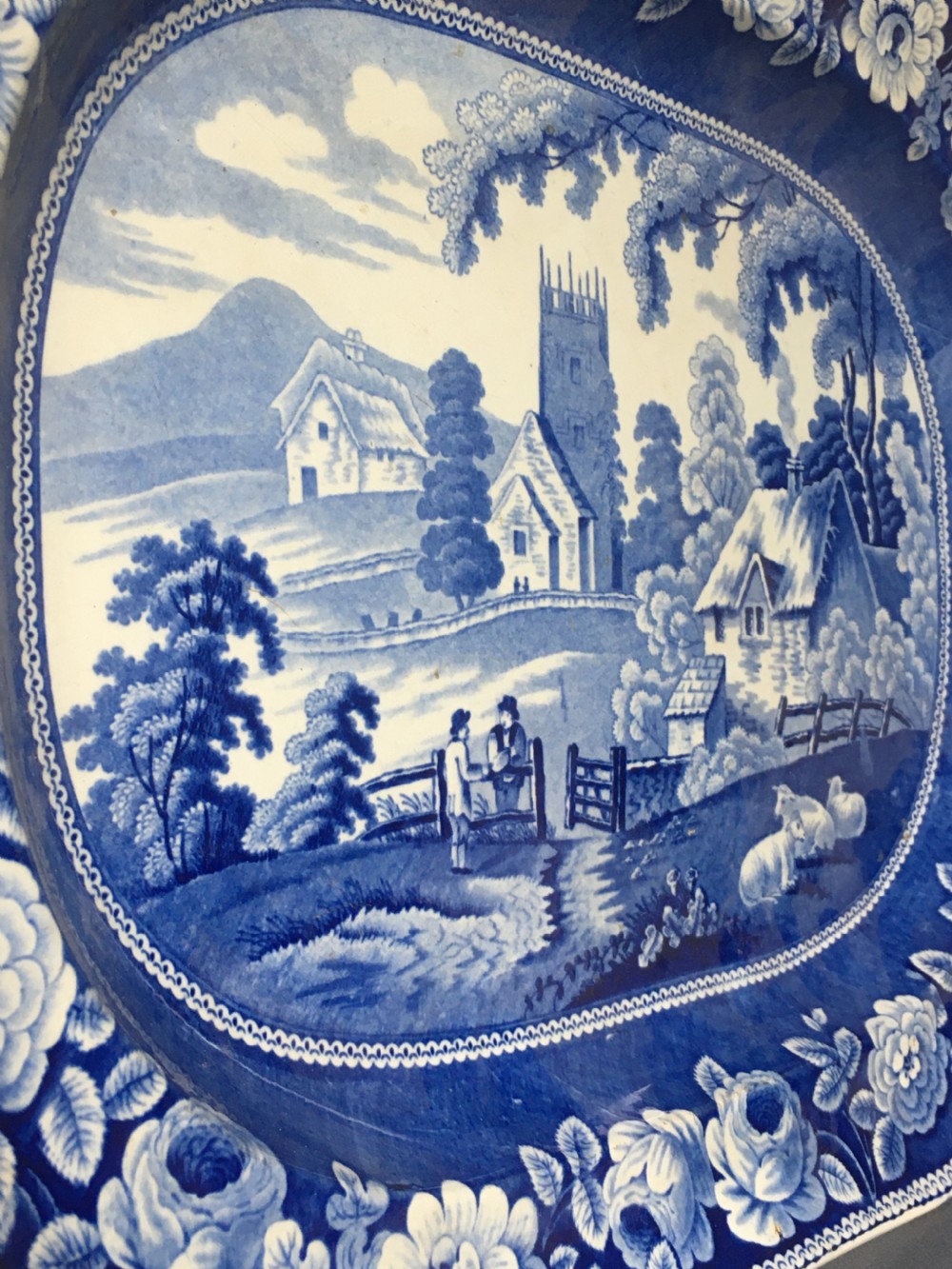 Blue & white meat plate serving platter View VI