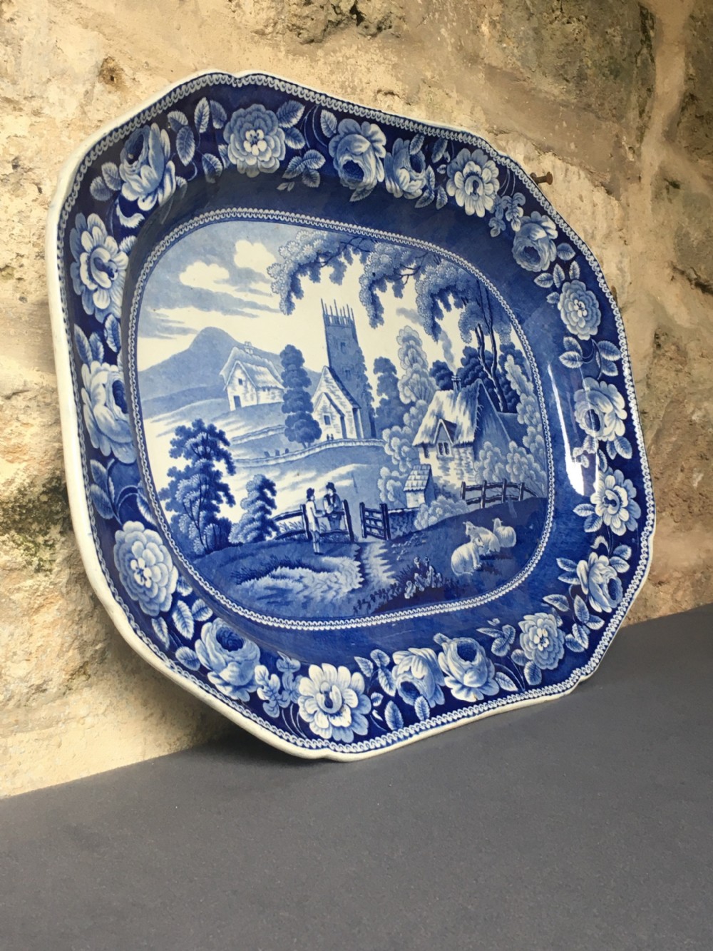 Blue & white meat plate serving platter View VII