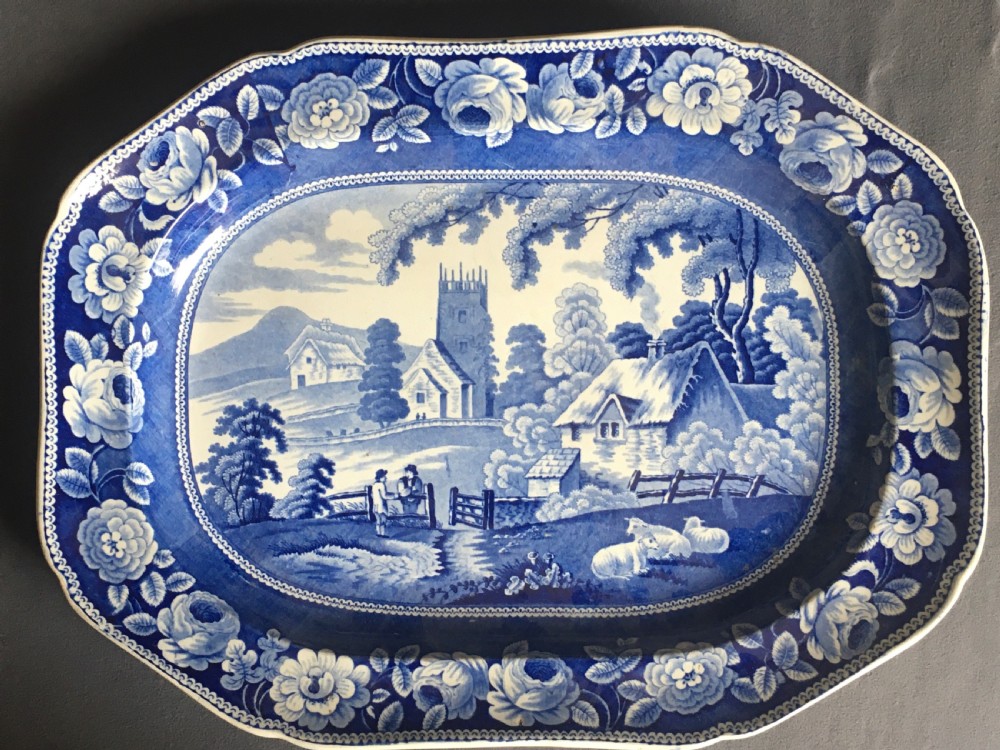 Blue & white meat plate serving platter View X