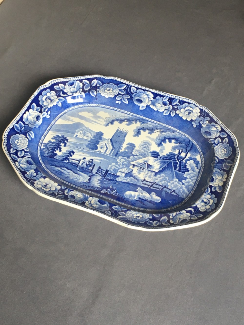 Blue & white meat plate serving platter View XI