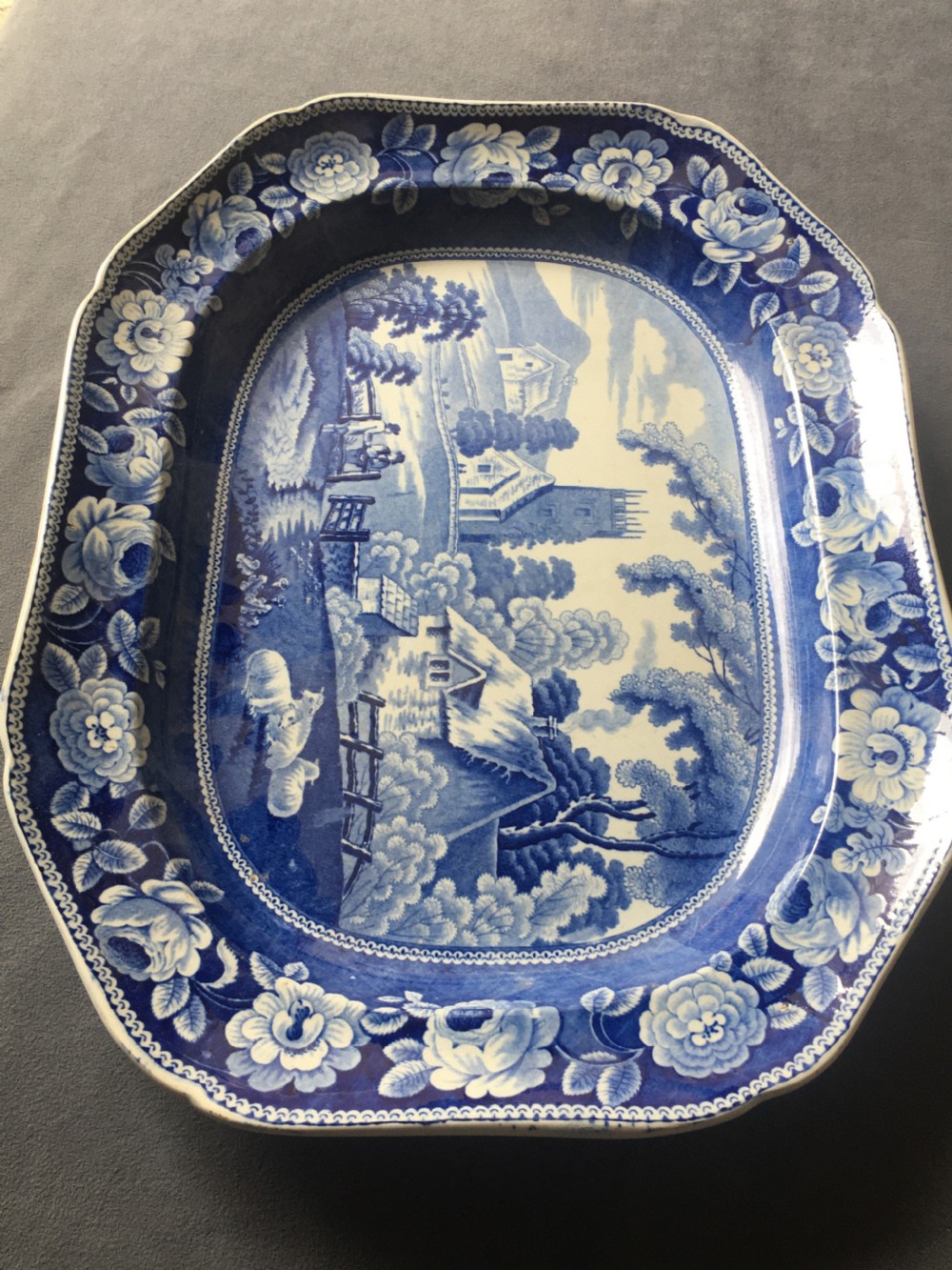 Blue & white meat plate serving platter View XV