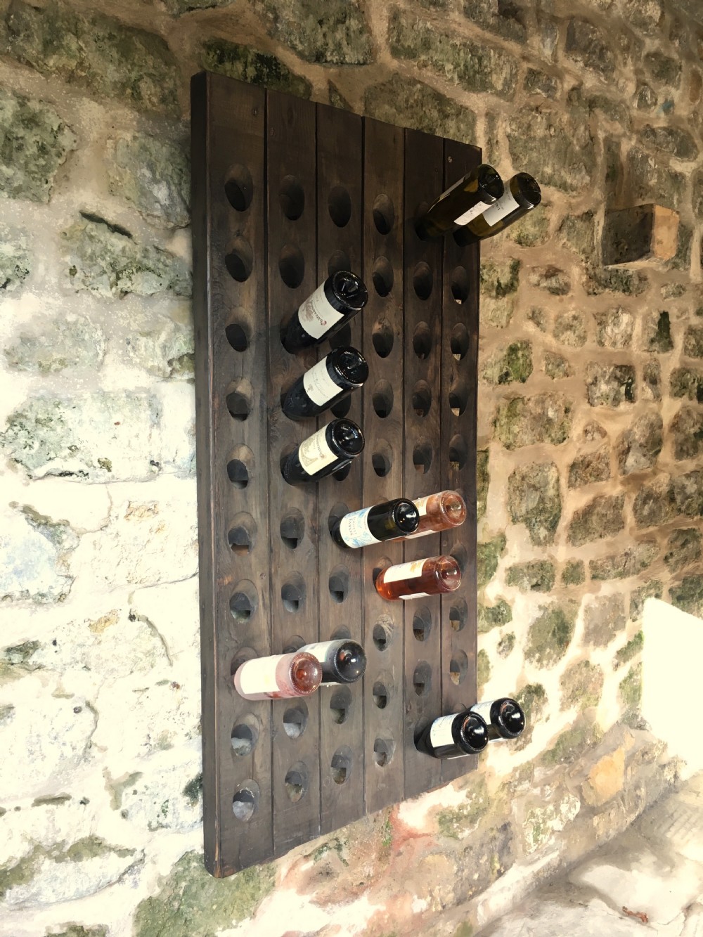 Wall-hanging solid oak wine rack View II