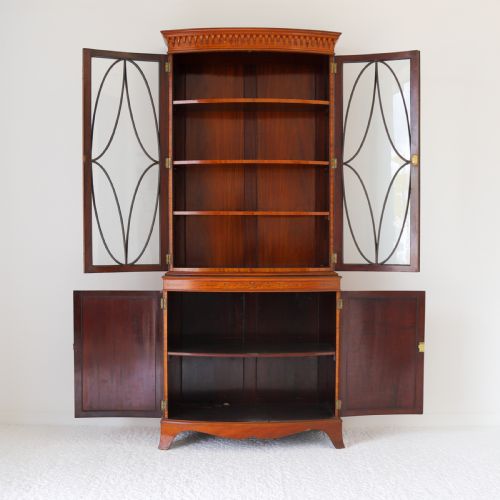SATINWOOD BOWFRONT BOOKCASE WITH INLAID DOORS - ADDITIONAL PHOTO 1