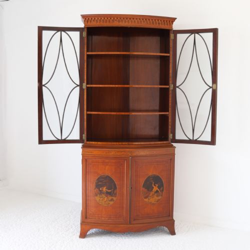 SATINWOOD BOWFRONT BOOKCASE WITH INLAID DOORS - ADDITIONAL PHOTO 3