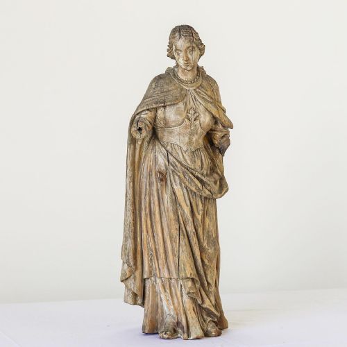 LATE 18TH EARLY 19TH CENTURY PINE CARVED FEMALE FIGURE IN CLOAK - ADDITIONAL PHOTO 2