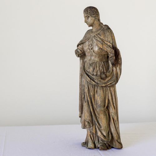 LATE 18TH EARLY 19TH CENTURY PINE CARVED FEMALE FIGURE IN CLOAK - ADDITIONAL PHOTO 16