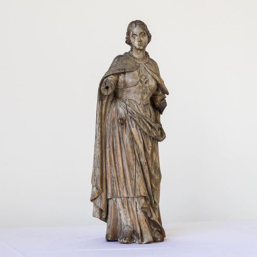 LATE 18TH EARLY 19TH CENTURY PINE CARVED FEMALE FIGURE IN CLOAK - ADDITIONAL PHOTO 17