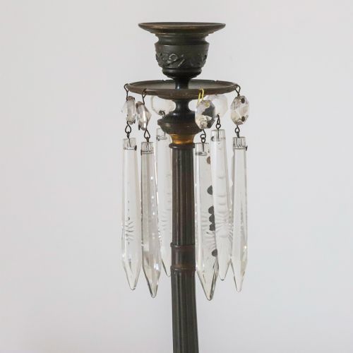 PAIR OF BRONZE CANDLESTICKS WITH CRYSTAL DROPS - ADDITIONAL PHOTO 2