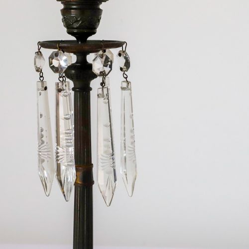PAIR OF BRONZE CANDLESTICKS WITH CRYSTAL DROPS - ADDITIONAL PHOTO 3
