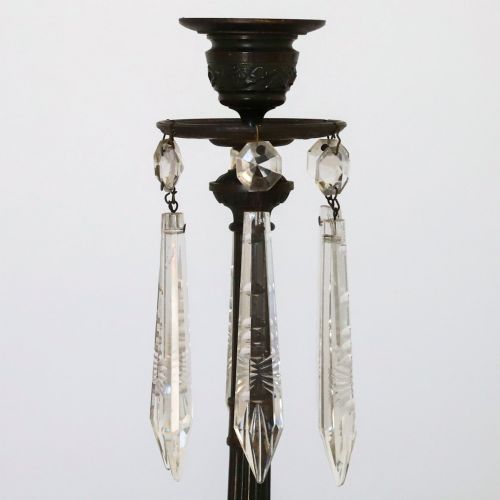 PAIR OF BRONZE CANDLESTICKS WITH CRYSTAL DROPS - ADDITIONAL PHOTO 4