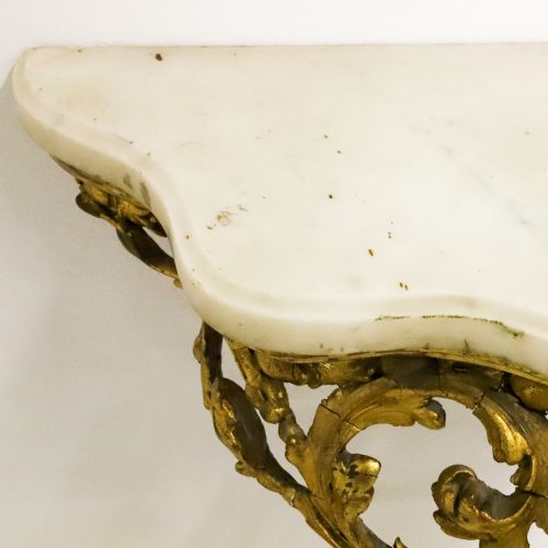FRENCH GILTWOOD AND GESSO CONSOLE TABLE WITH CARRERA MARBLE TOP C1860 - ADDITIONAL PHOTO 5