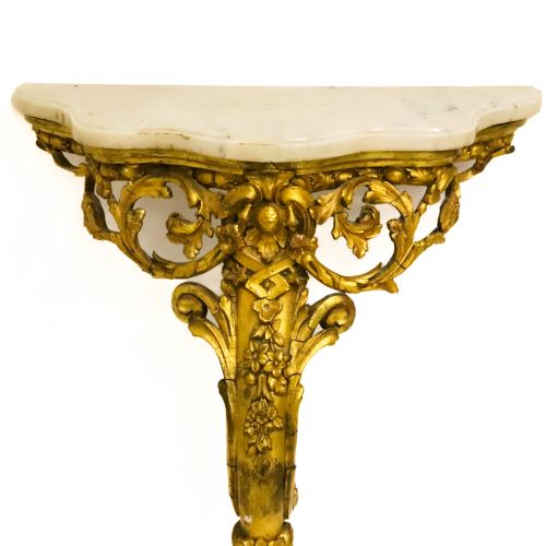 FRENCH GILTWOOD AND GESSO CONSOLE TABLE WITH CARRERA MARBLE TOP C1860 - ADDITIONAL PHOTO 6