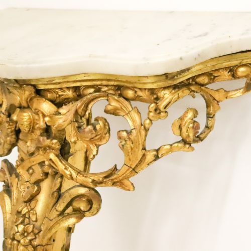 FRENCH GILTWOOD AND GESSO CONSOLE TABLE WITH CARRERA MARBLE TOP C1860 - ADDITIONAL PHOTO 7