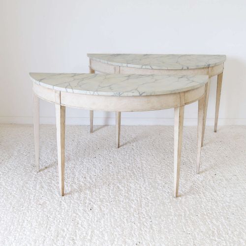 pair of swedish 1930 console tables later painted faux marble top - CATEGORY: ANTIQUE TABLES - DATED 1930