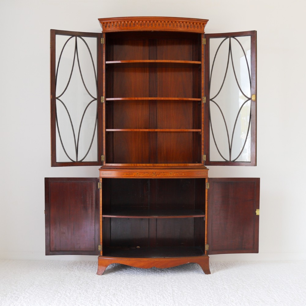 Satinwood Bowfront Bookcase with Inlaid Doors View II