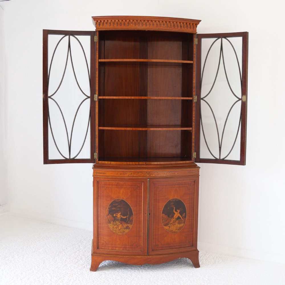 Satinwood Bowfront Bookcase with Inlaid Doors View IV