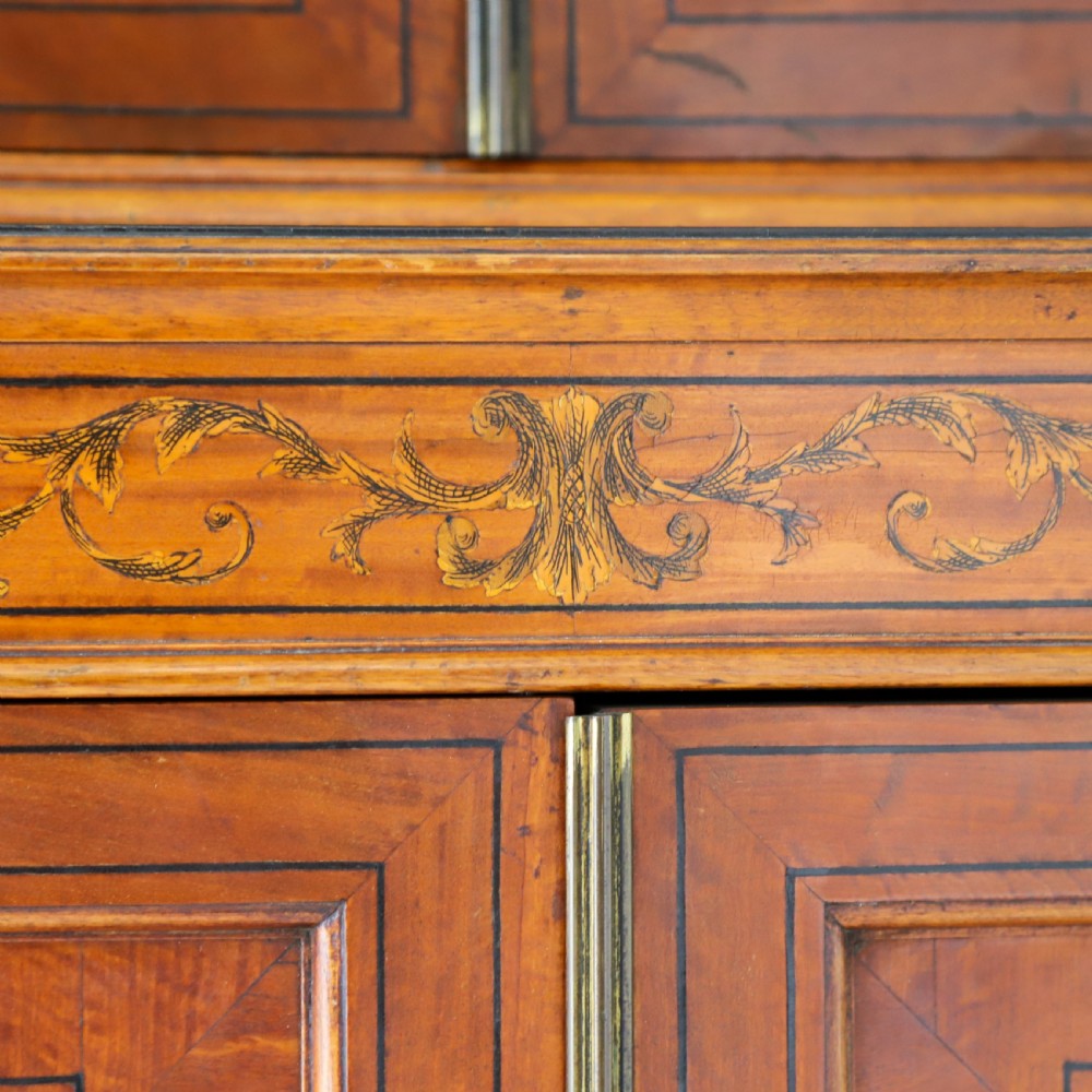 Satinwood Bowfront Bookcase with Inlaid Doors View VIII