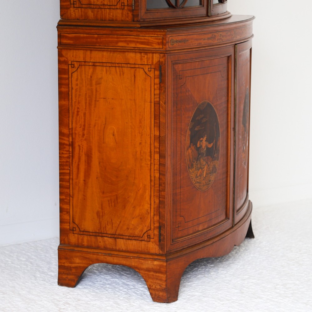 Satinwood Bowfront Bookcase with Inlaid Doors View XII