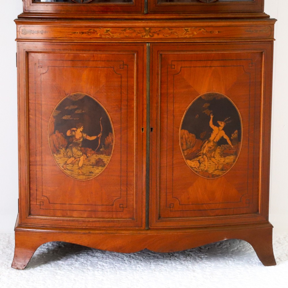 Satinwood Bowfront Bookcase with Inlaid Doors View XIII