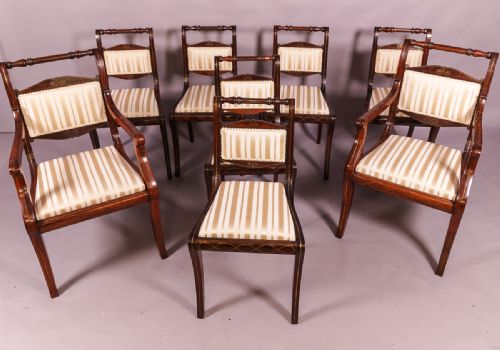 A Good Set of 8 Regency Brass Inlaid Dining Chairs C 1820