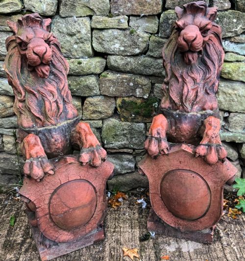 Very Large Pair of Terracotta Lions Victorian