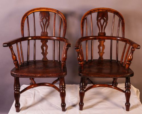 A Near Pair of Childs Yew Wood Windsor Chairs