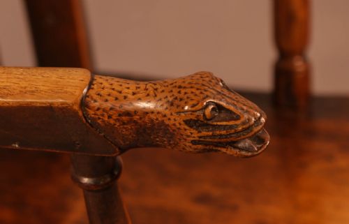 POSSIBLY UNIQUE WINDSOR CHAIR SNAKE HEAD CARVINGS - ADDITIONAL PHOTO 4