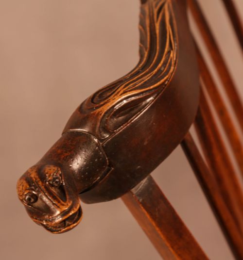 POSSIBLY UNIQUE WINDSOR CHAIR SNAKE HEAD CARVINGS - ADDITIONAL PHOTO 7