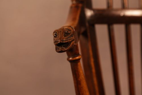 POSSIBLY UNIQUE WINDSOR CHAIR SNAKE HEAD CARVINGS - ADDITIONAL PHOTO 16