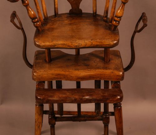 A RARE VICTORIAN CHILDS EXERCISE CHAIR YEW WOOD - ADDITIONAL PHOTO 3