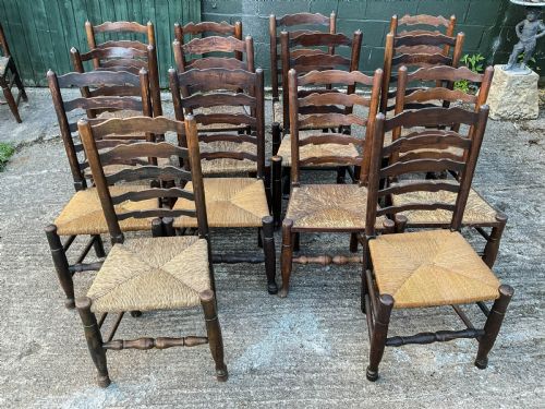 a harlequin set of 12 early 19th century ladder back chairs - CATEGORY: ANTIQUE CHAIRS - DATED 19TH CENTURY