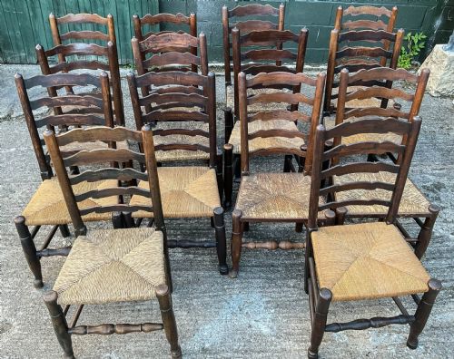 A HARLEQUIN SET OF 12 EARLY 19TH CENTURY LADDER BACK CHAIRS - ADDITIONAL PHOTO 2