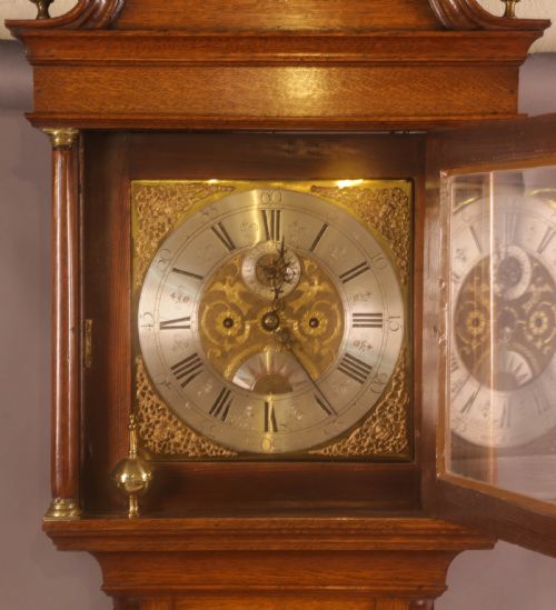 8 DAY OAK CASED BRASS DIAL LONGCASE CLOCK WILLIAM ATKINSON OF SHEFFIELD - ADDITIONAL PHOTO 4
