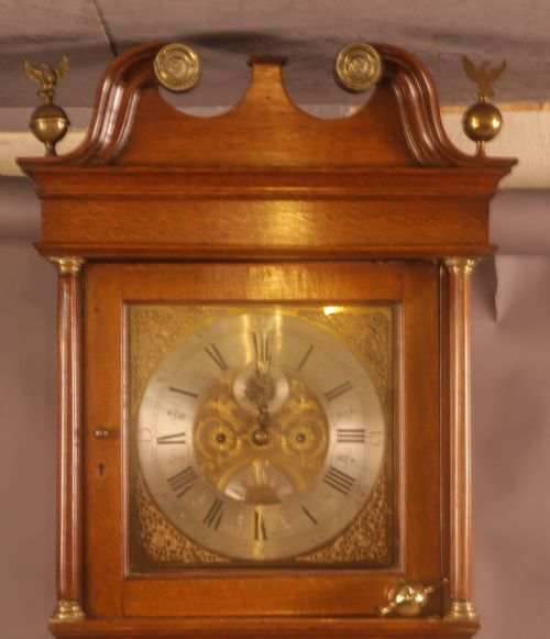 8 DAY OAK CASED BRASS DIAL LONGCASE CLOCK WILLIAM ATKINSON OF SHEFFIELD - ADDITIONAL PHOTO 5