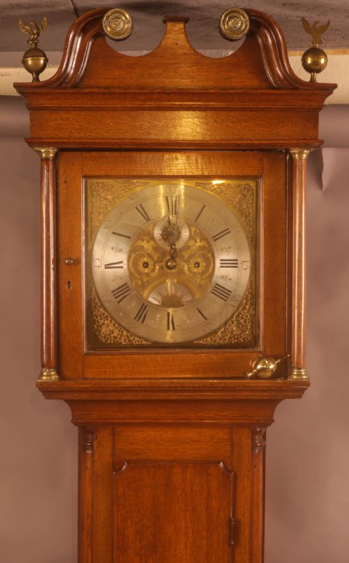 8 DAY OAK CASED BRASS DIAL LONGCASE CLOCK WILLIAM ATKINSON OF SHEFFIELD - ADDITIONAL PHOTO 6