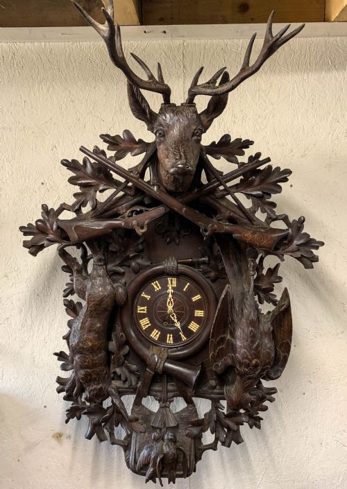 a fabulus massive black forest wall clock - CATEGORY: ANTIQUE CLOCKS - DATED 19TH CENTURY