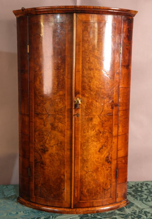 A SUPERB ENGLISH WALNUT BOW CORNER CUPBOARD - ADDITIONAL PHOTO 1