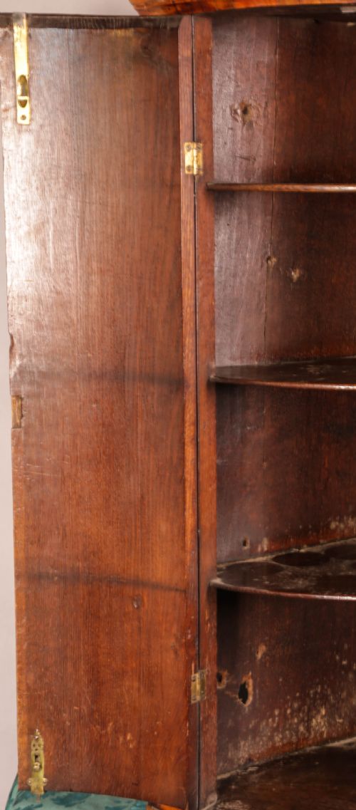 A SUPERB ENGLISH WALNUT BOW CORNER CUPBOARD - ADDITIONAL PHOTO 5