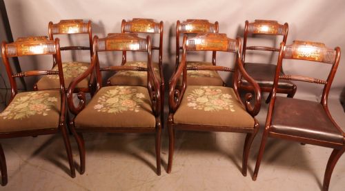 A TOP QUALITY SET OF 8 REGENCY BRASS INLAID DINING CHAIRS - ADDITIONAL PHOTO 1