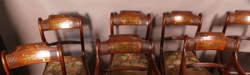 A TOP QUALITY SET OF 8 REGENCY BRASS INLAID DINING CHAIRS - ADDITIONAL PHOTO 5