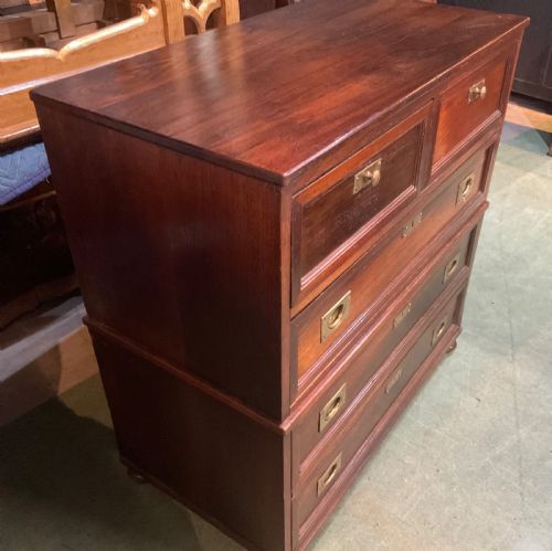 A PADOUK WOOD CAMPAIGN CHEST OF DRAWERS - ADDITIONAL PHOTO 3