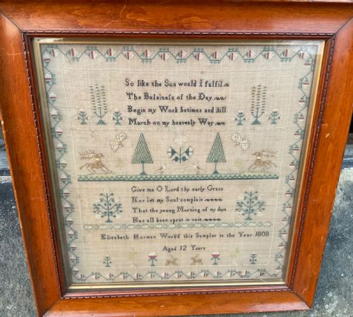 needle work sampler elizabeth norman 1808 aged 12years - CATEGORY: ANTIQUE MISCELLANEOUS - DATED GEORGIAN