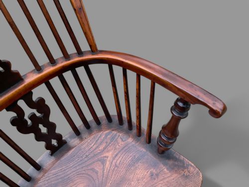 A SUPER HIGH BACK YEW WOOD WINDSOR CHAIR BY GABBITASS OF WORKSOP - ADDITIONAL PHOTO 7