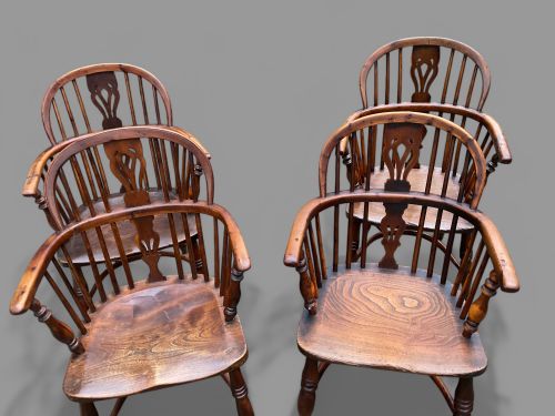 A SET OF 4 YEW WOOD LOW BACK WINDSOR CHAIRS ROCKLEY MAKER - ADDITIONAL PHOTO 1
