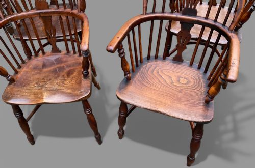 A SET OF 4 YEW WOOD LOW BACK WINDSOR CHAIRS ROCKLEY MAKER - ADDITIONAL PHOTO 3