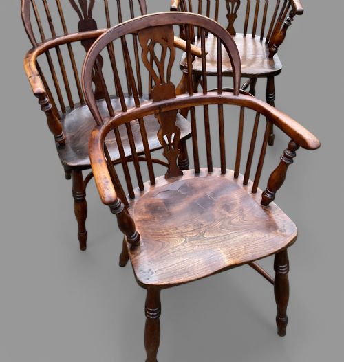 A SET OF 4 YEW WOOD LOW BACK WINDSOR CHAIRS ROCKLEY MAKER - ADDITIONAL PHOTO 8