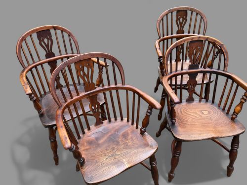 A SET OF 4 YEW WOOD LOW BACK WINDSOR CHAIRS ROCKLEY MAKER - ADDITIONAL PHOTO 9