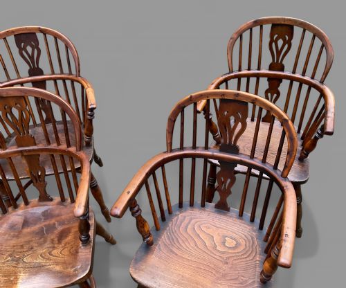 A SET OF 4 YEW WOOD LOW BACK WINDSOR CHAIRS ROCKLEY MAKER - ADDITIONAL PHOTO 10